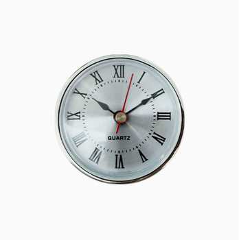 65mm Silver Bezel Quartz Clock Insert Silver Brushed Dial Roman Numerals Red Second Hand Modern Battery Operated DIY Craft Desk