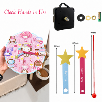 Modern Square Kids Clock Movement Kit Star Hands 62mm 82mm 90mm DIY Educational Toy Wall Clock