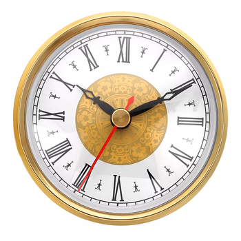 Gold Tone Round Clock Insert Roman Numeral White Dial Ornate Center Black Hands Red Second Hand Fit Up