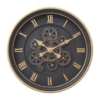 Creative Dynamic Gear Clock Nordic Retro Wall Clock Living Room Modern American Plastic Quartz Needle Decoration 16-inch Battery