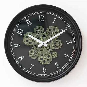 Retro Industrial Gear Design Wall Clock with Black Round Frame and Arabic Numeral Dial for Living Room Office Home Decoration