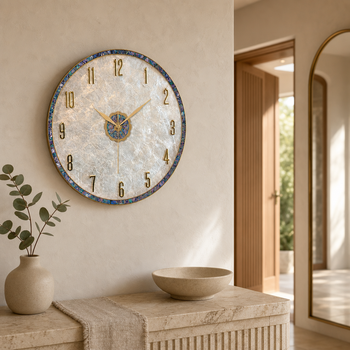 Natural Deep-Sea Shell Dial Quartz Wall Clock with Gold Arabic Numerals Needle Hands Antique European Design Living Room Decor