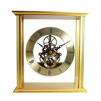 Luxury Gold Skeleton Mantel Clock Plastic Frame Quartz Movement Roman Numeral Battery Powered Desktop Decor Home Office Gift