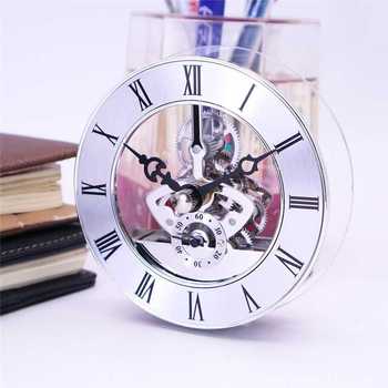 Decorative 86mm Silver Skeleton Plastic Modern Desk Clock Visible Moving Gears Transparent Roman Numerals DIY Craft Home Office