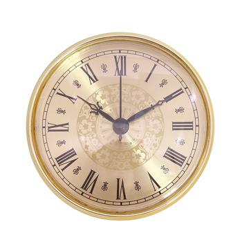 110mm Luxury Modern Gold Bezel Quartz Clock Insert with Roman Numerals Decorative Patterned Dial DIY Desk Clock Battery Operated