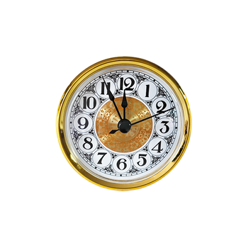 80mm Quartz Clock Insert Fit-up Gold Bezel Ornate Floral Dial Arabic Numerals Black Hands DIY Crafts Resin Art Plastic Battery