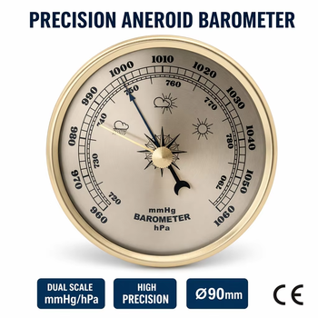 90mm Precision Aneroid Barometer Dual Scale MmHg HPa Gold Silver ABS Plastic Case Modern Weather Station Wall Mount CE Battery