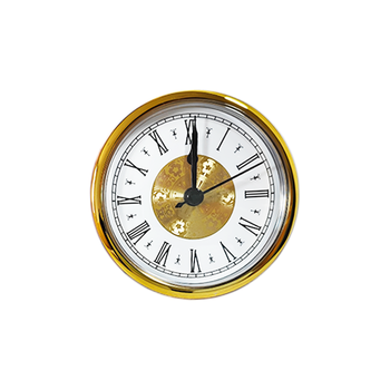 Modern 90mm Plastic Gold Bezel Quartz Clock Insert Roman Numerals Decorative Elegant Luxury Patterned Dial DIY Craft Table Clock