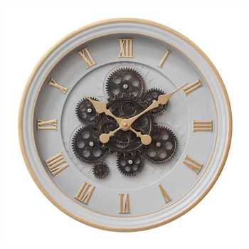 Modern Elegant Quartz Wall Clock Needle Moving Gears Luxury Antique European Style Gold Roman Numerals Living Room Home Decor